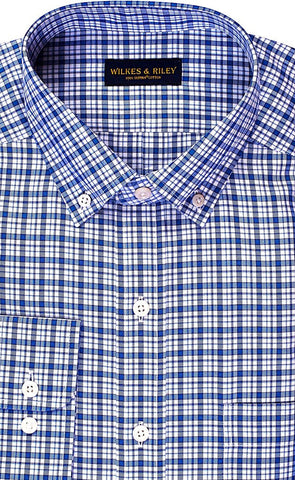 Classic Fit Blue Multi Twill Plaid Button-Down Collar Non-Iron Sport Shirt
