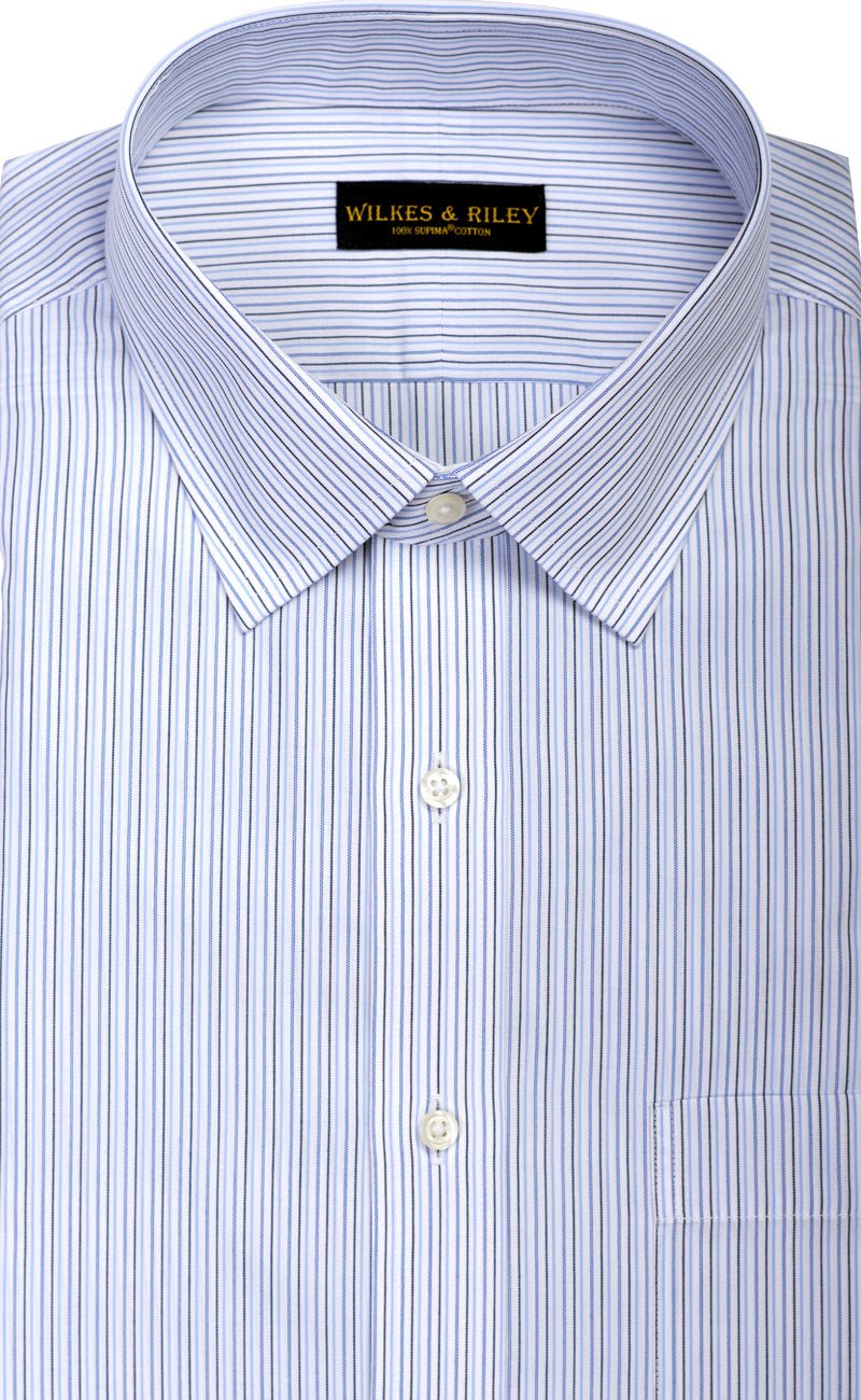 Regular Fit Blue & Navy Multi Stripe Spread Collar  Supima® Cotton Non-Iron Broadcloth Dress Shirt