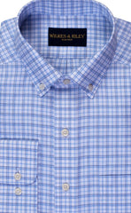 Tailored Fit Blue /Navy Twill Check Button - Down Collar Non - Iron Sport Shirt - Wilkes & Riley, LLC