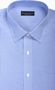 Regular Fit Blue Reverse Stripe Spread Collar  Supima® Cotton Non-Iron Broadcloth Dress Shirt