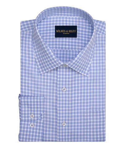 Tailored Fit Blue Spread Collar Non-Iron Queens oxford Check Dress Shirt