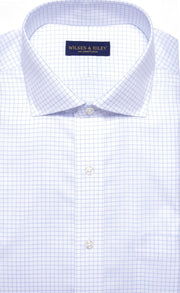 Regular Fit Blue Twill Check English Spread Collar Supima® Cotton Non-Iron Dress Shirt