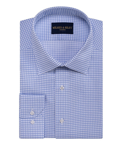 Tailored Fit Blue Twill Graph Check Spread Collar Non-Iron Dress Shirt