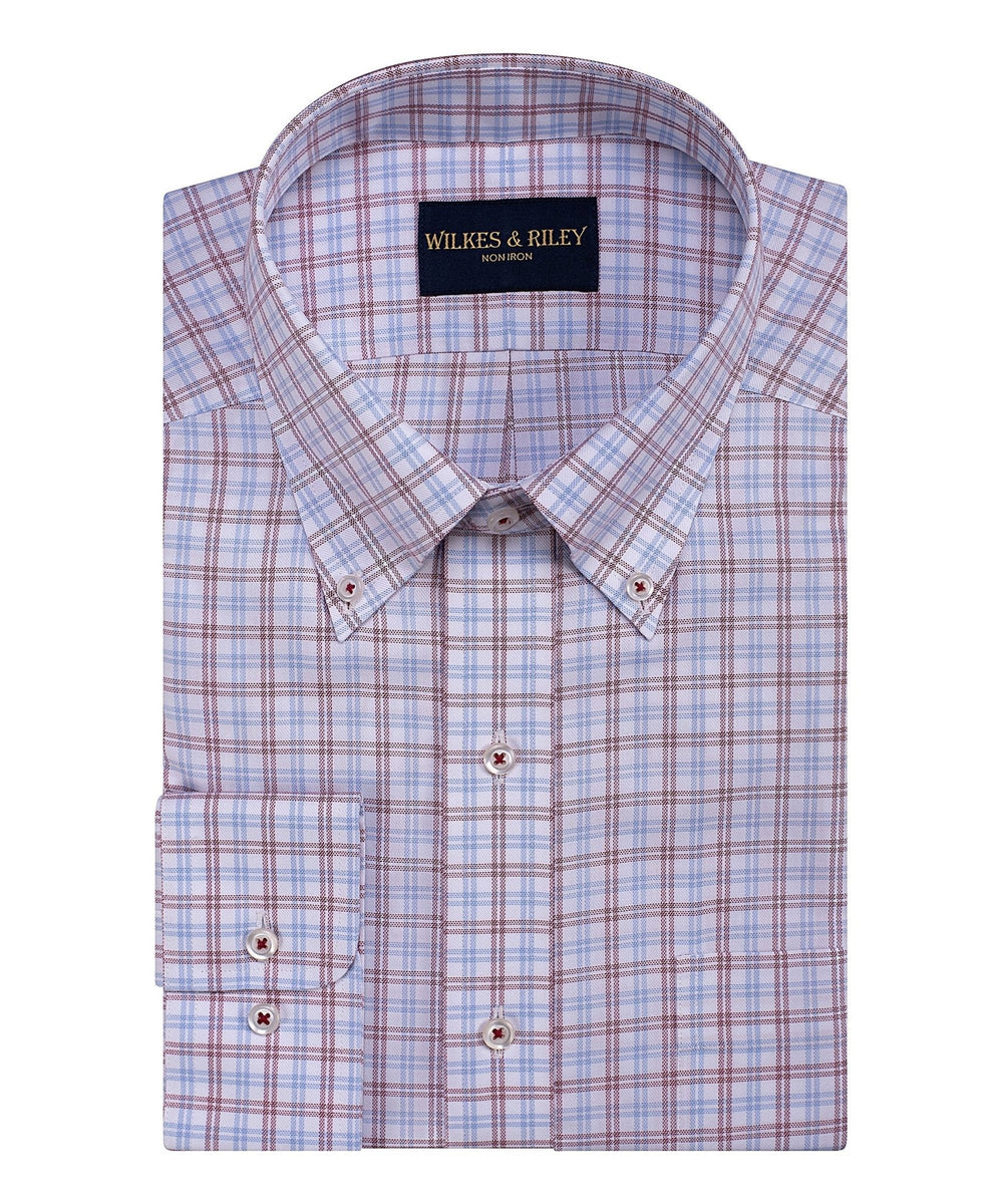 Tailored Fit Burg / Sky Plaid Button - Down Collar Non - Iron Sport Shirt - Wilkes & Riley, LLC