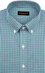 Tailored Fit Green / Navy Tattersall check Button - Down Collar Supima® Non - Iron Cotton Broadcloth Sport Shirt - Wilkes & Riley, LLC