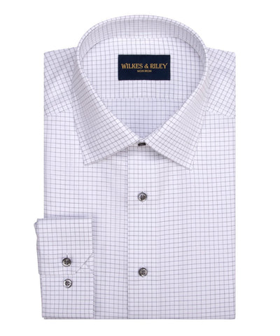 Classic Fit Grey Twill Check Spread Collar Non-Iron Dress Shirt