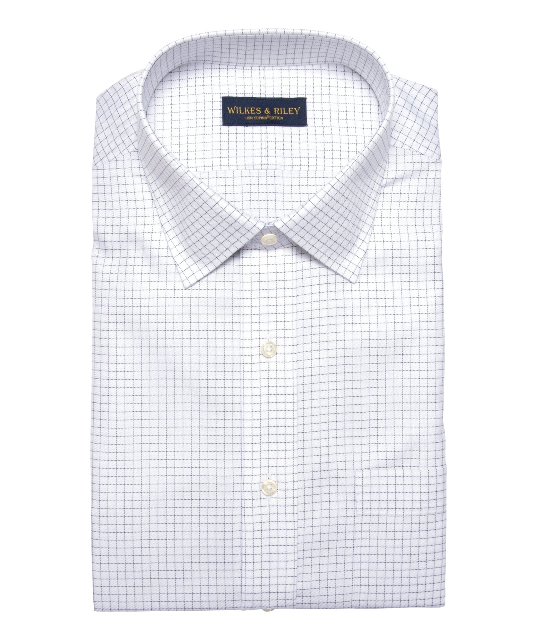 Regular Fit Grey Twill Check Spread Collar Supima® Cotton Non-Iron Dress Shirt
