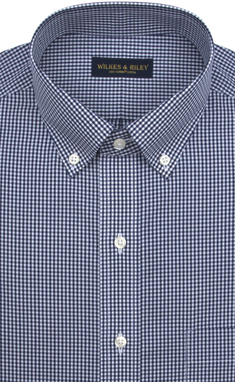 Regular Fit Navy Gingham Button-Down Collar Supima® Cotton Non-Iron Broadcloth Sport Shirt