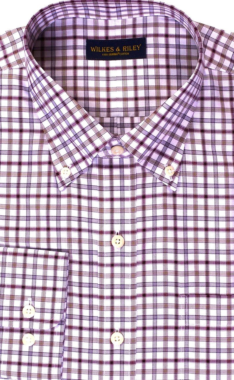 Tailored Fit Olive Multi Twill Plaid Button - Down Collar Non - Iron Sport Shirt - Wilkes & Riley, LLC