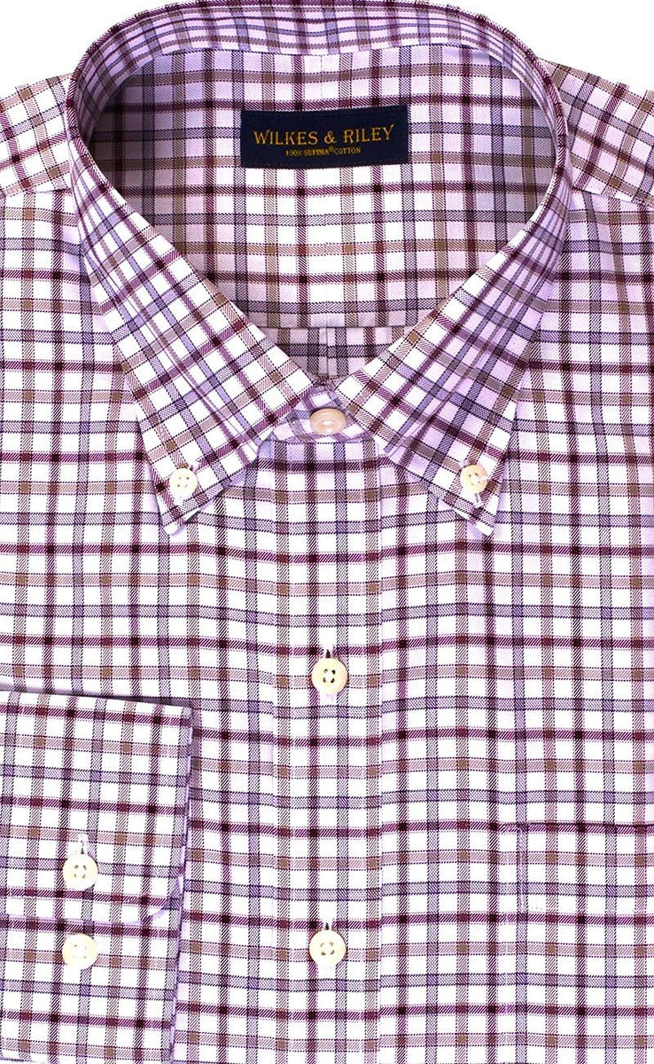 Tailored Fit Olive Multi Twill Plaid Button - Down Collar Non - Iron Sport Shirt - Wilkes & Riley, LLC