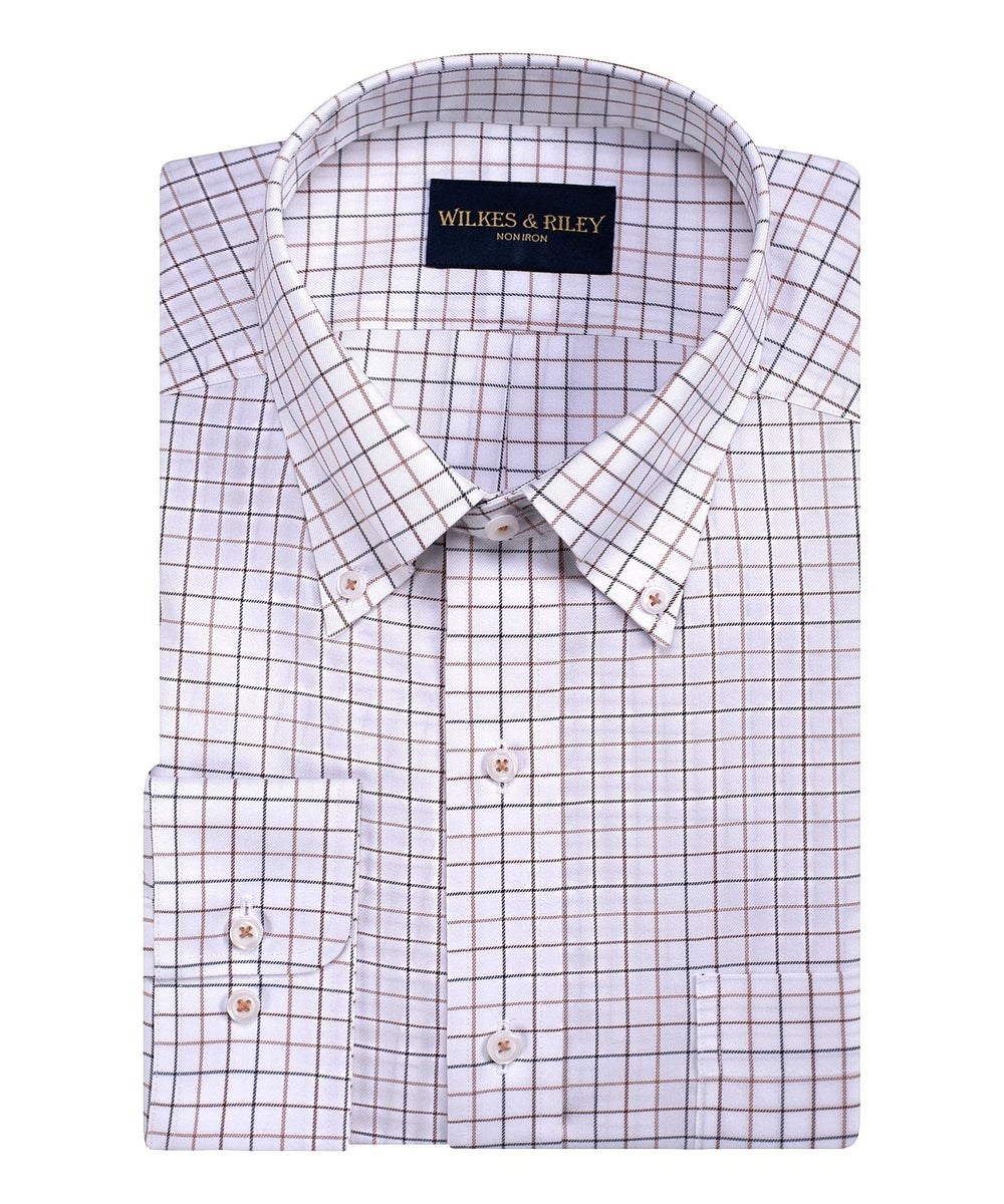 Tailored Fit Pumpkin Twill Tattersall Button - Down Collar Non - Iron Sport Shirt - Wilkes & Riley, LLC