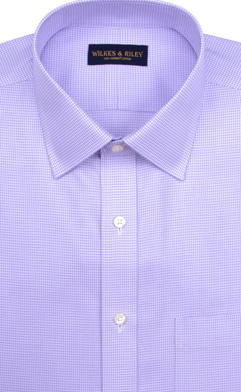 Regular Fit Purple Houndstooth Spread Collar Supima® Cotton Non-Iron Twill Dress Shirt