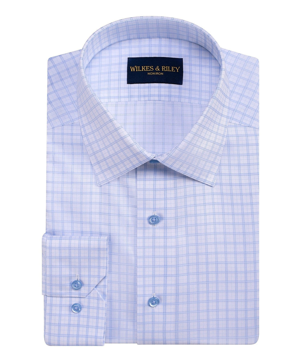 Tailored Fit Sky Framed Check Spread Collar Non - Iron Dress Shirt - Wilkes & Riley, LLC
