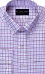 Tailored Fit Sky / Lavender Twill Check Button - Down Collar Non - Iron Sport Shirt - Wilkes & Riley, LLC