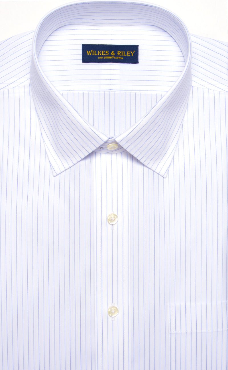 Tailored Fit Sky / navy Alternating Stripe Spread Collar Non - Iron broadcloth Dress Shirt - Wilkes & Riley, LLC