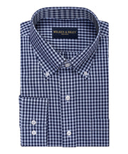 Tailored Fit Sky Navy large Gingham Button - Down Collar Supima® Non - Iron Cotton Broadcloth Sport Shirt - Wilkes & Riley, LLC