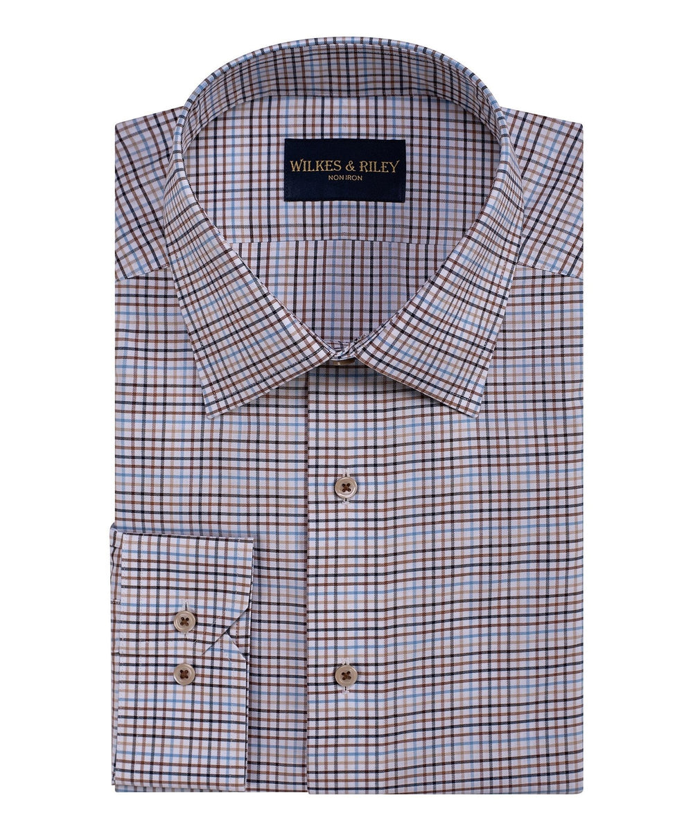 Tailored Fit Spice Tattersall Spread Collar Non - Iron Dress Shirt - Wilkes & Riley, LLC