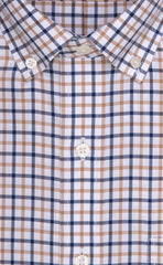 Tailored Fit Tan / Navy Twill Check Button - Down Collar Non - Iron Sport Shirt - Wilkes & Riley, LLC