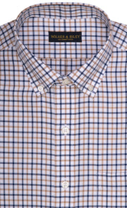 Regular Fit Tan / Navy Twill Check Supima® Cotton Non-Iron Button-Down Collar Sport Shirt
