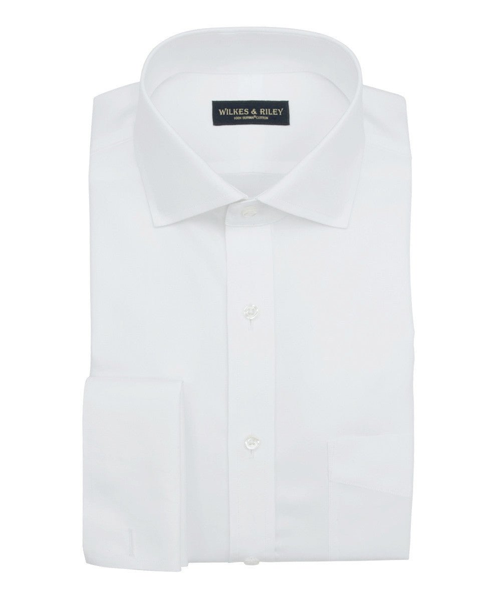 Regular Fit White Royal Oxford English Spread Collar French Cuff Supima® Cotton Non-Iron Dress Shirt