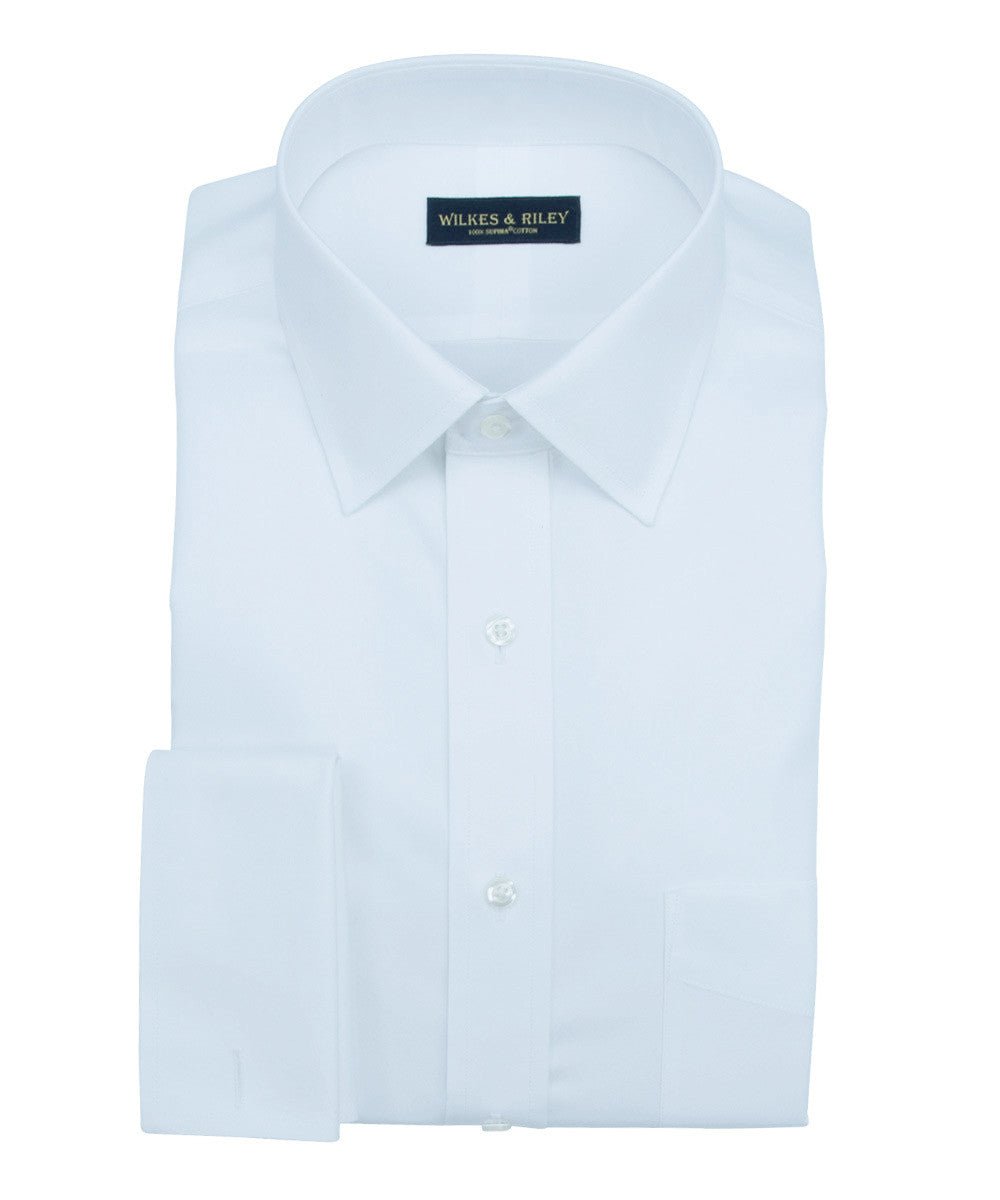 Regular Fit White Solid Spread Collar French Cuff Supima® Cotton Non-Iron Pinpoint Oxford Dress Shirt