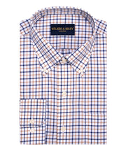 Tan / Navy Twill Check Button - Down Collar Non - Iron Sport Shirt - Wilkes & Riley, LLC