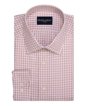 Tan Non - Iron Queens oxford Check Dress Shirt - Spread Collar - Wilkes & Riley, LLC