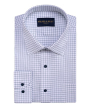 Teal Twill Triple Check Spread Collar Non - Iron Dress Shirt - Wilkes & Riley, LLC