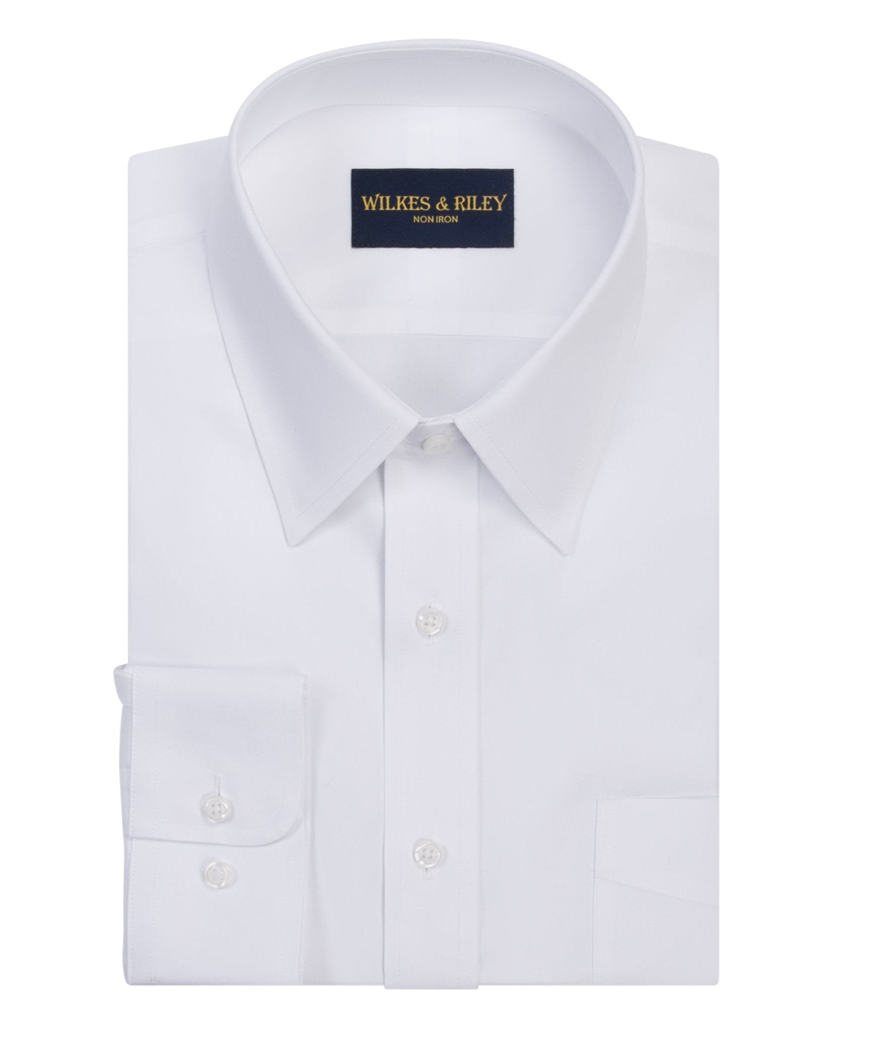 White Pinpoint Oxford Non - Iron Dress Shirt - Point Collar - Wilkes & Riley, LLC
