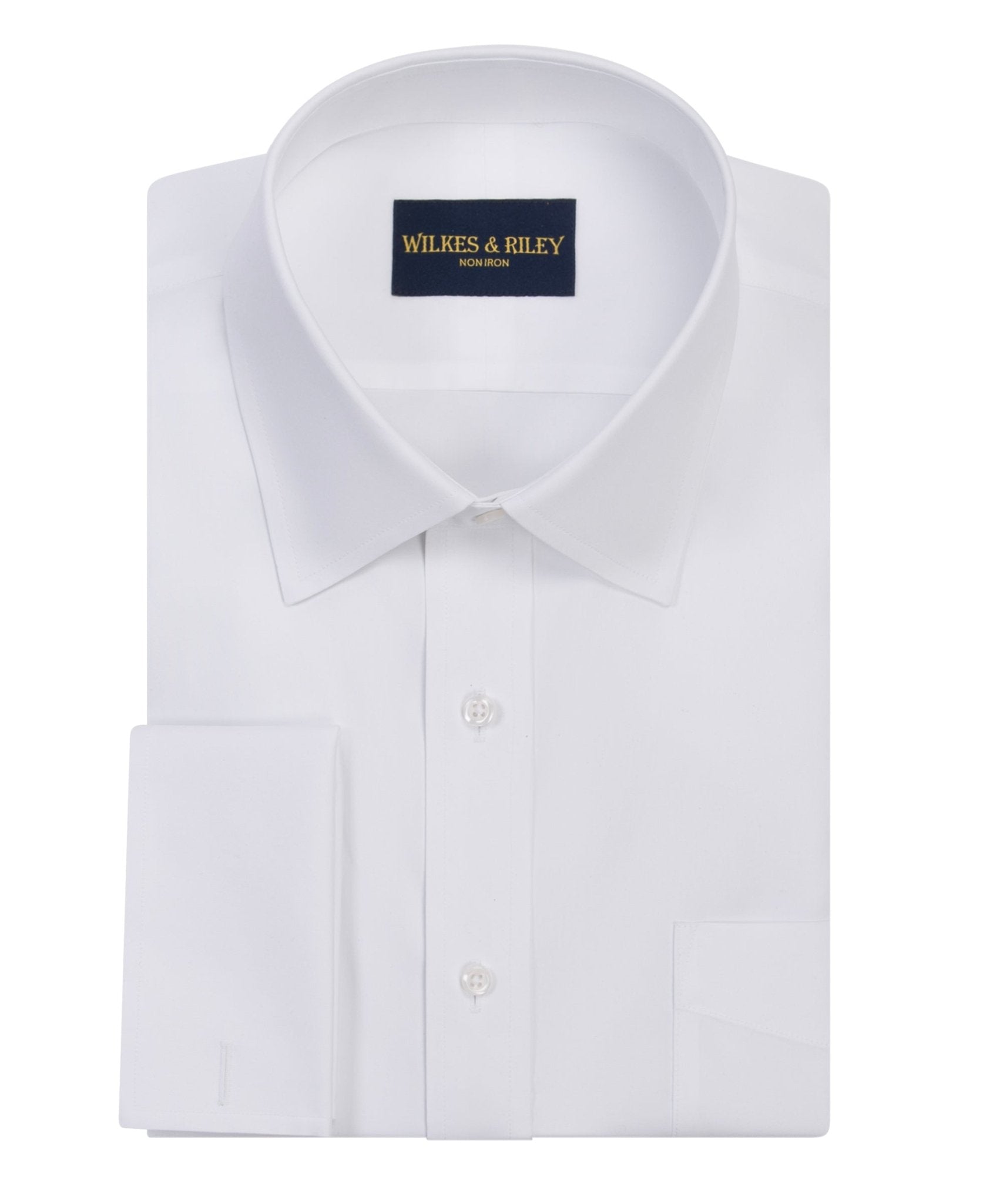 White Pinpoint Oxford Non - Iron Dress Shirt - Spread Collar French Cuff - Wilkes & Riley, LLC