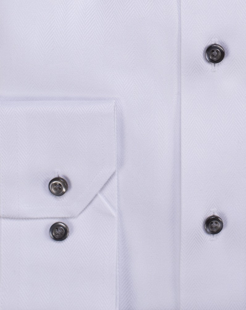 White Spread Collar Non - Iron Herringbone Dress Shirt - Wilkes & Riley, LLC