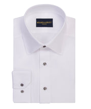 White Spread Collar Non - Iron Herringbone Dress Shirt - Wilkes & Riley, LLC