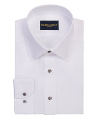 White Spread Collar Non - Iron Herringbone Dress Shirt - Wilkes & Riley, LLC