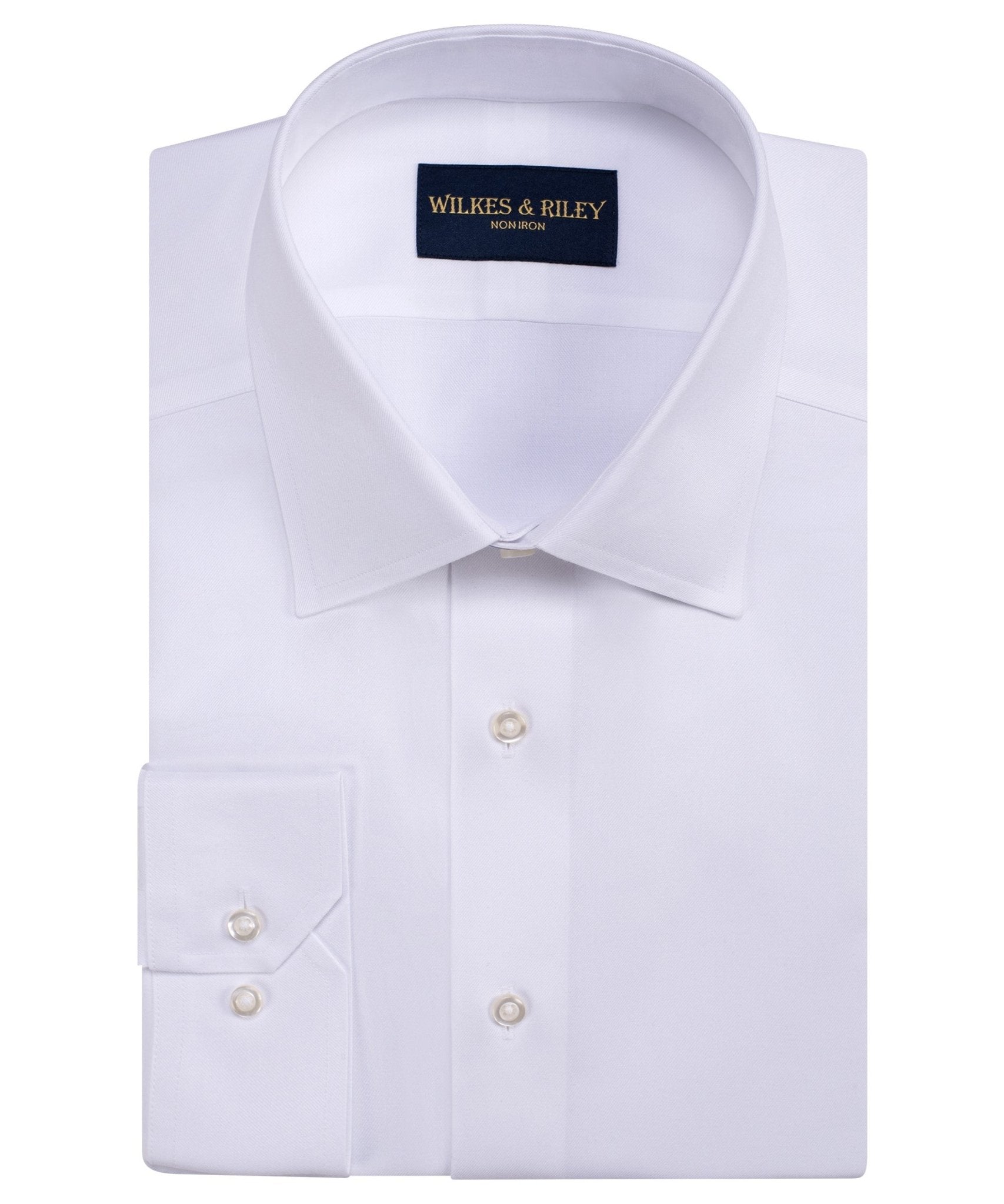 White Twill Spread Collar Non - Iron Dress Shirt - Wilkes & Riley, LLC