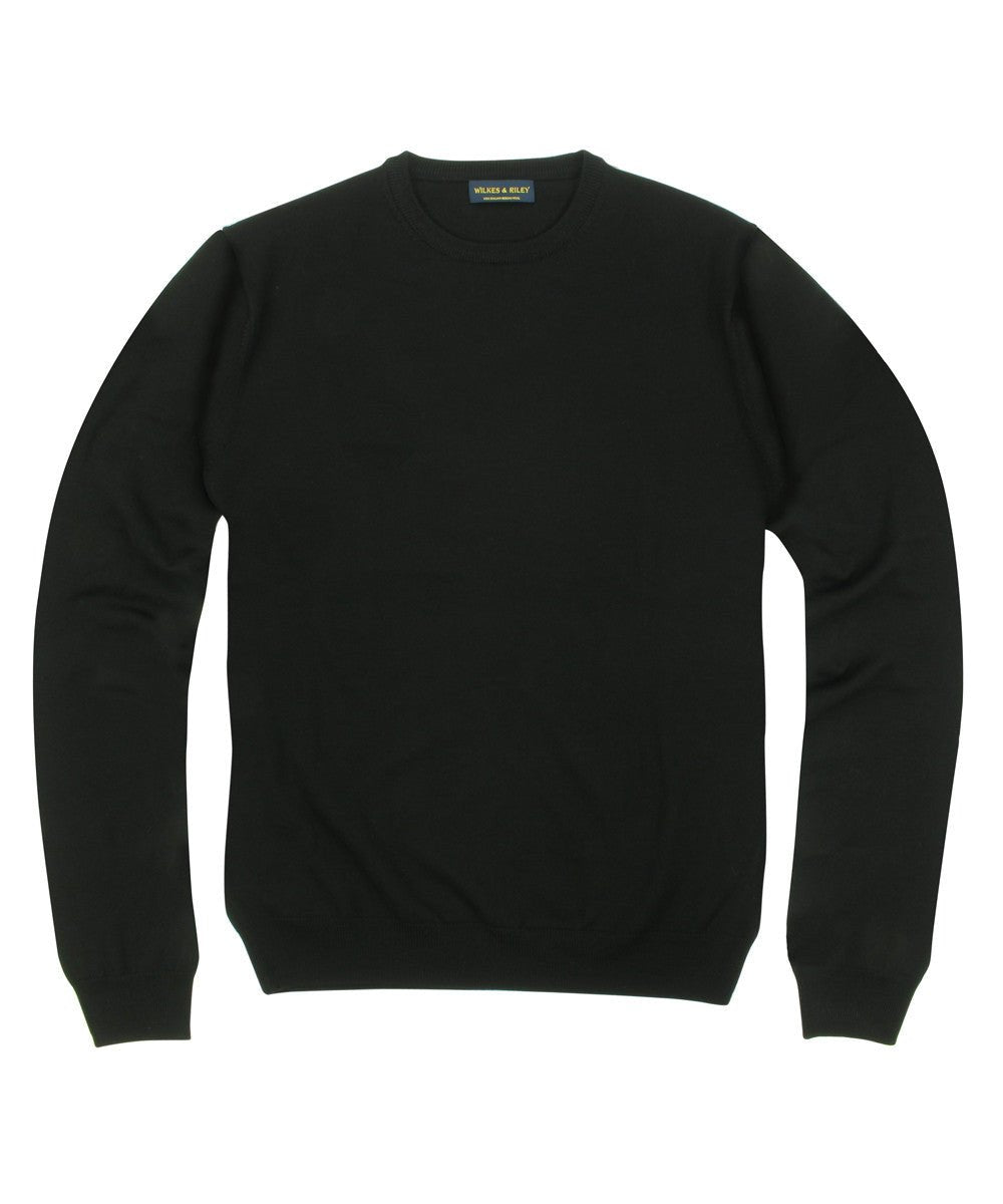 100% Pure Merino Wool Zegna Baruffa Crewneck Sweater - Black - Wilkes & Riley, LLC