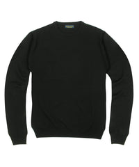 100% Pure Merino Wool Zegna Baruffa Crewneck Sweater - Black - Wilkes & Riley, LLC