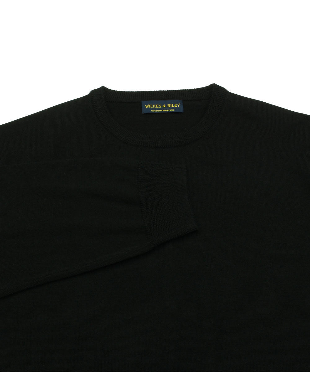 100% Pure Merino Wool Zegna Baruffa Crewneck Sweater - Black - Wilkes & Riley, LLC