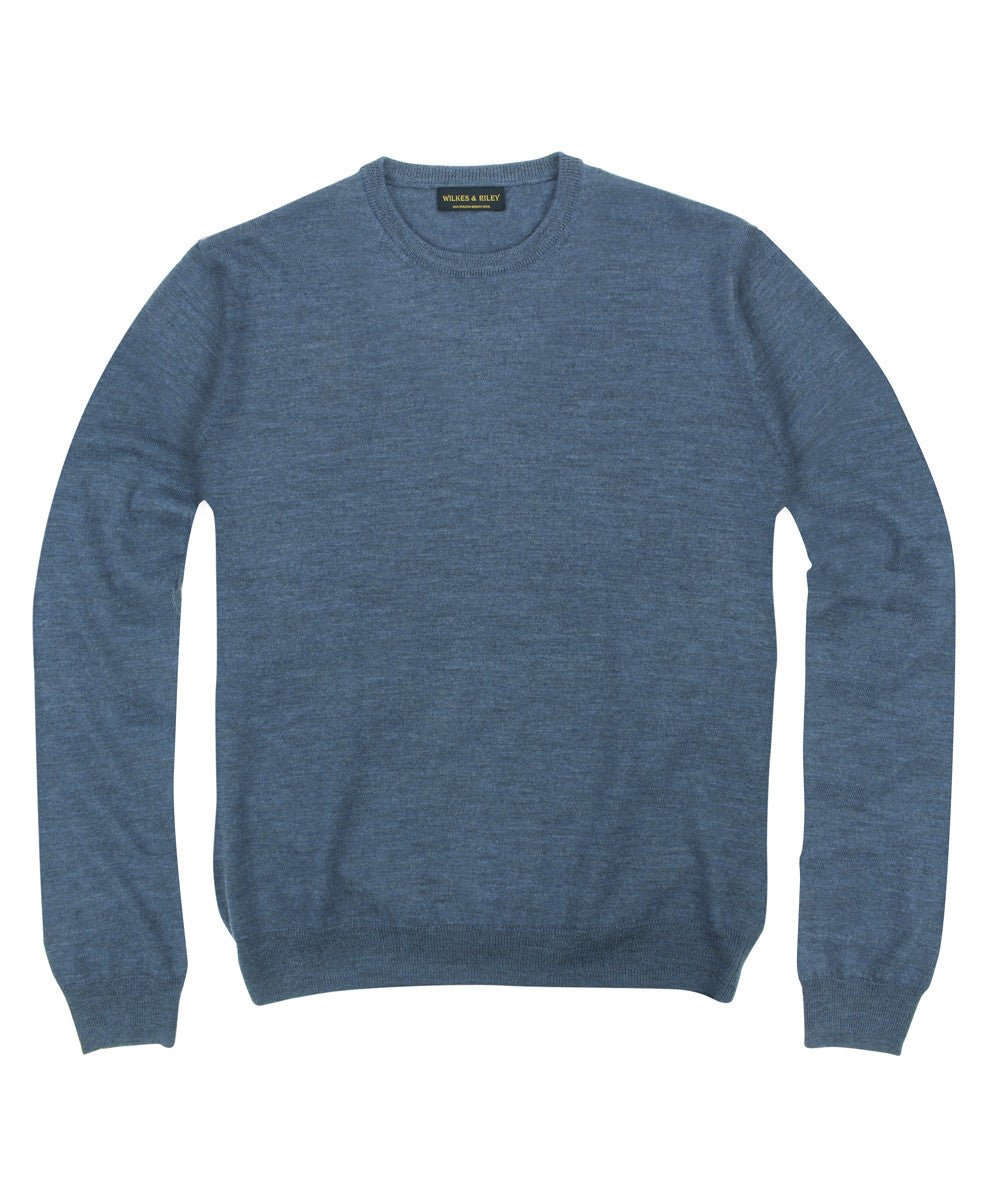 100% Pure Merino Wool Zegna Baruffa Crewneck Sweater - Blue - Wilkes & Riley, LLC