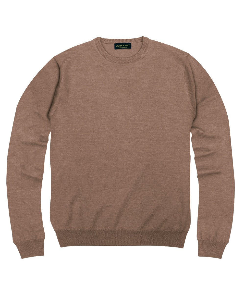 100% Pure Merino Wool Zegna Baruffa Crewneck Sweater - Camel - Wilkes & Riley, LLC
