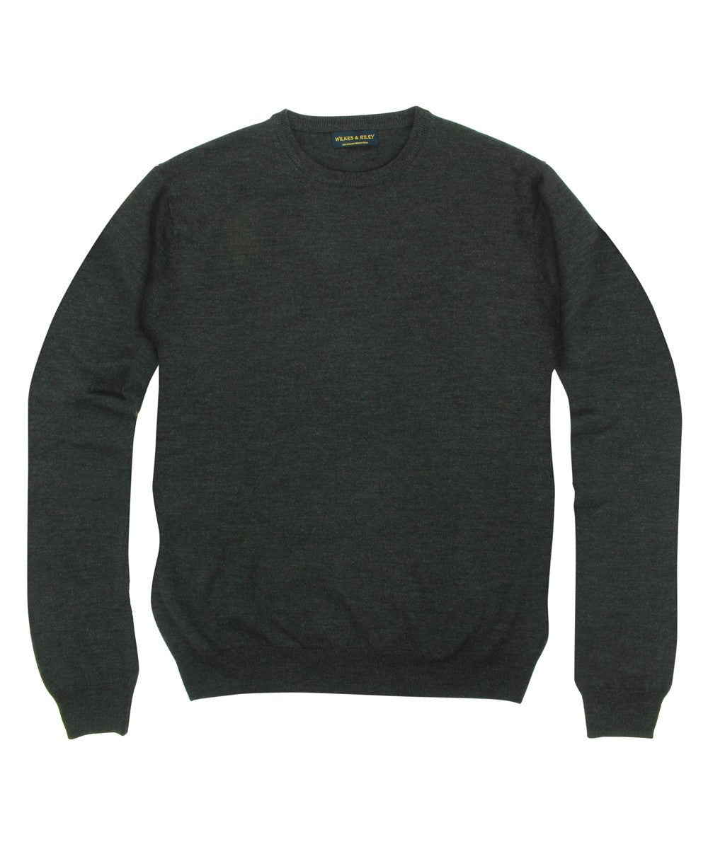 100% Pure Merino Wool Zegna Baruffa Crewneck Sweater - Charcoal - Wilkes & Riley, LLC