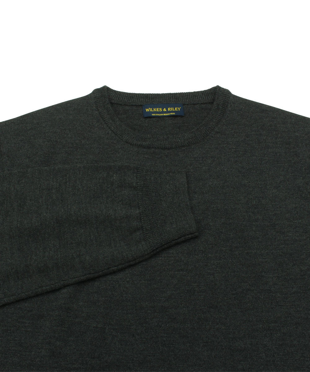 100% Pure Merino Wool Zegna Baruffa Crewneck Sweater - Charcoal - Wilkes & Riley, LLC