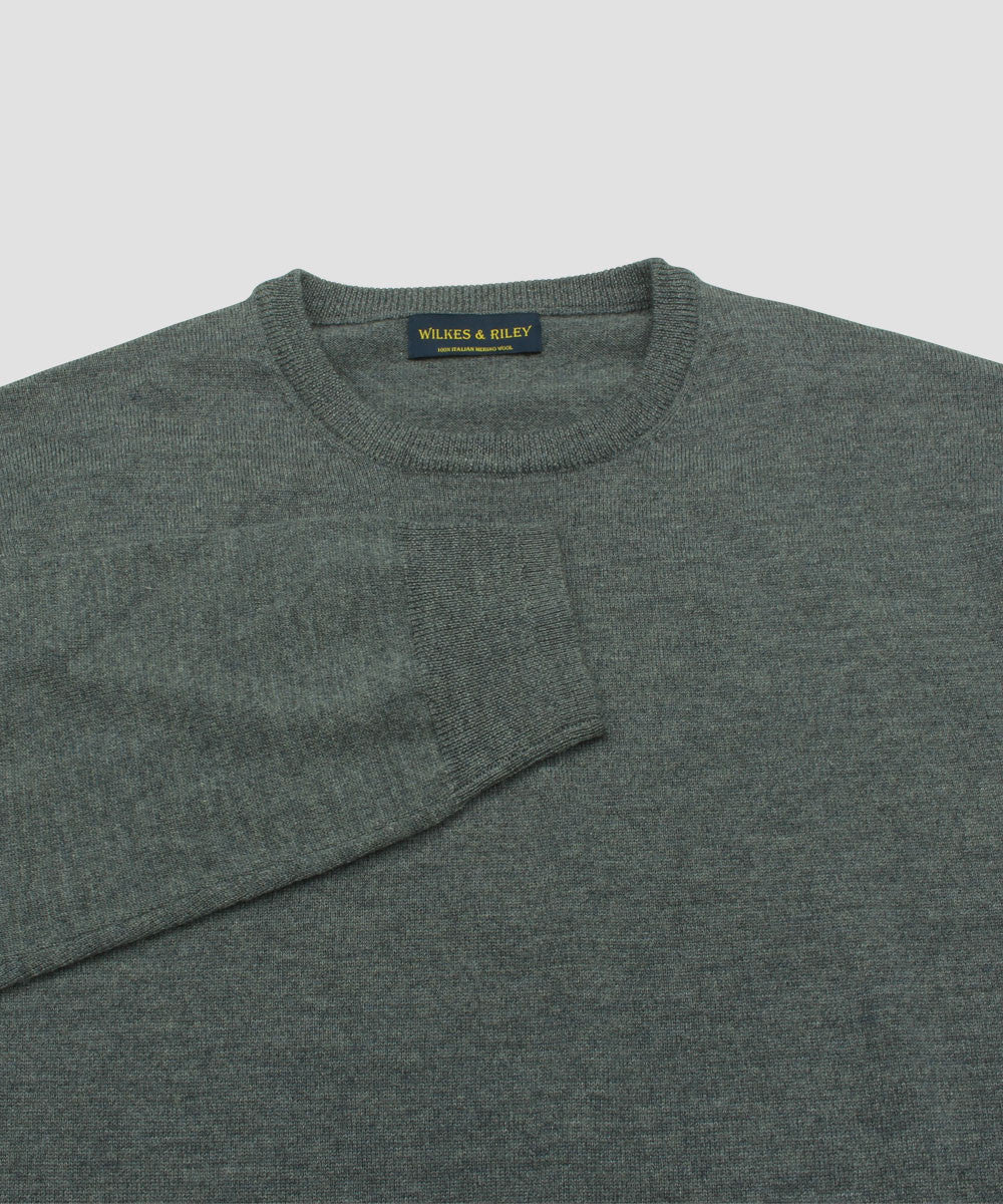 100% Pure Merino Wool Zegna Baruffa Crewneck Sweater - Grey - Wilkes & Riley, LLC