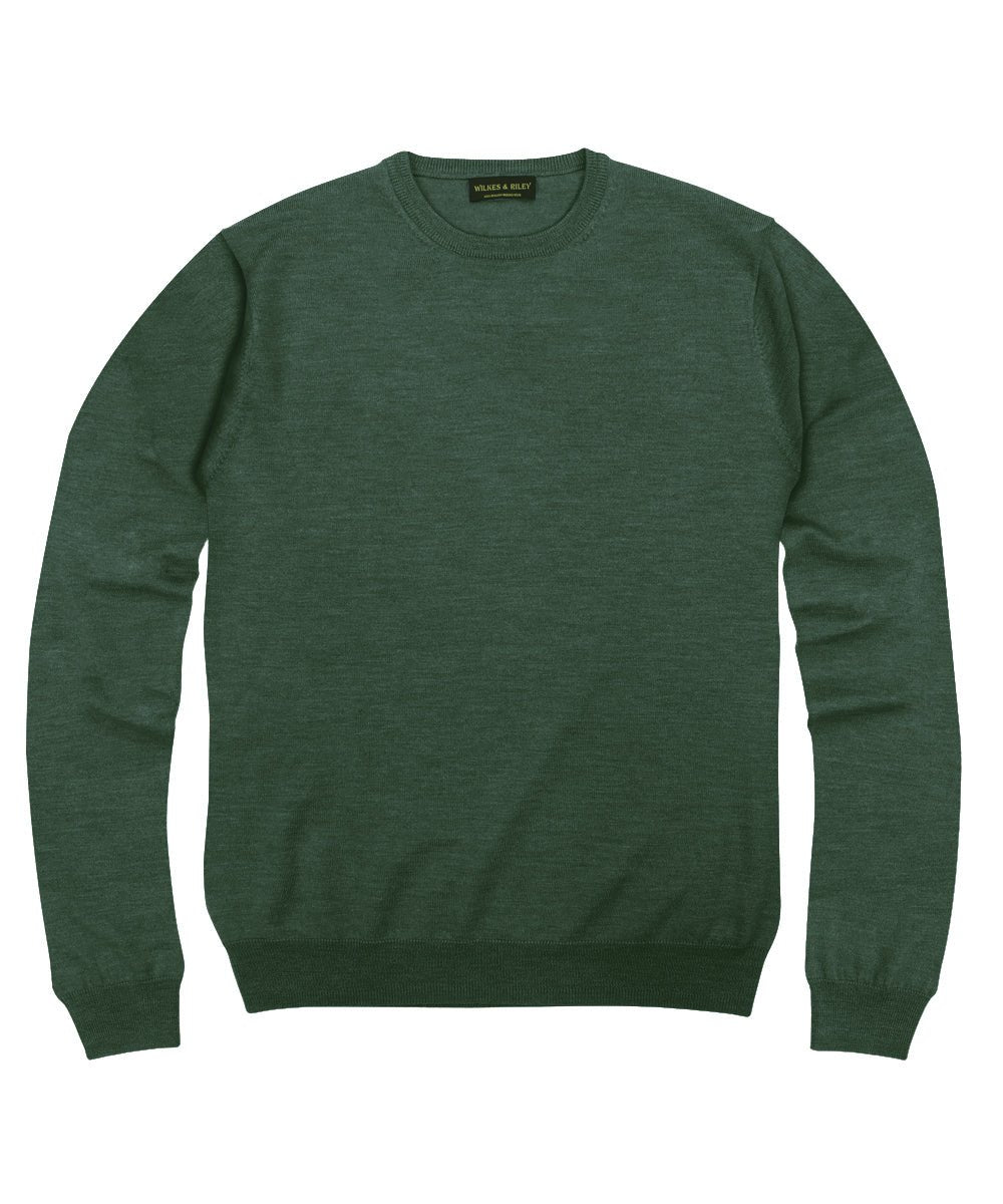 100% Pure Merino Wool Zegna Baruffa Crewneck Sweater - Hunter - Wilkes & Riley, LLC