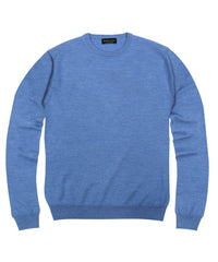 100% Pure Merino Wool Zegna Baruffa Crewneck Sweater - Light Blue - Wilkes & Riley, LLC