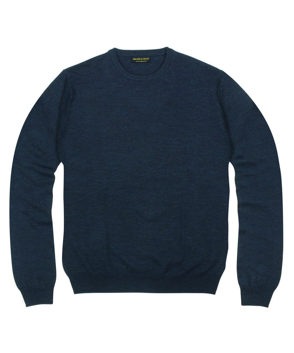 100% Pure Merino Wool Zegna Baruffa Crewneck Sweater - Navy - Wilkes & Riley, LLC