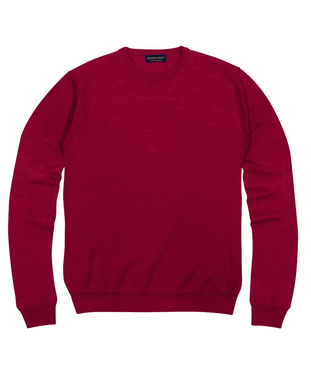 100% Pure Merino Wool Zegna Baruffa Crewneck Sweater - Red - Wilkes & Riley, LLC