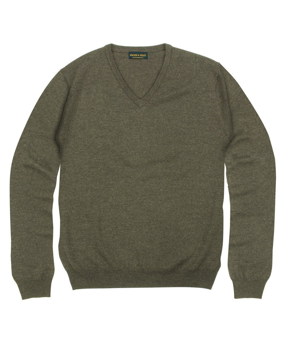 100% Pure Merino Wool Zegna Baruffa V - Neck Sweater - Brown - Wilkes & Riley, LLC