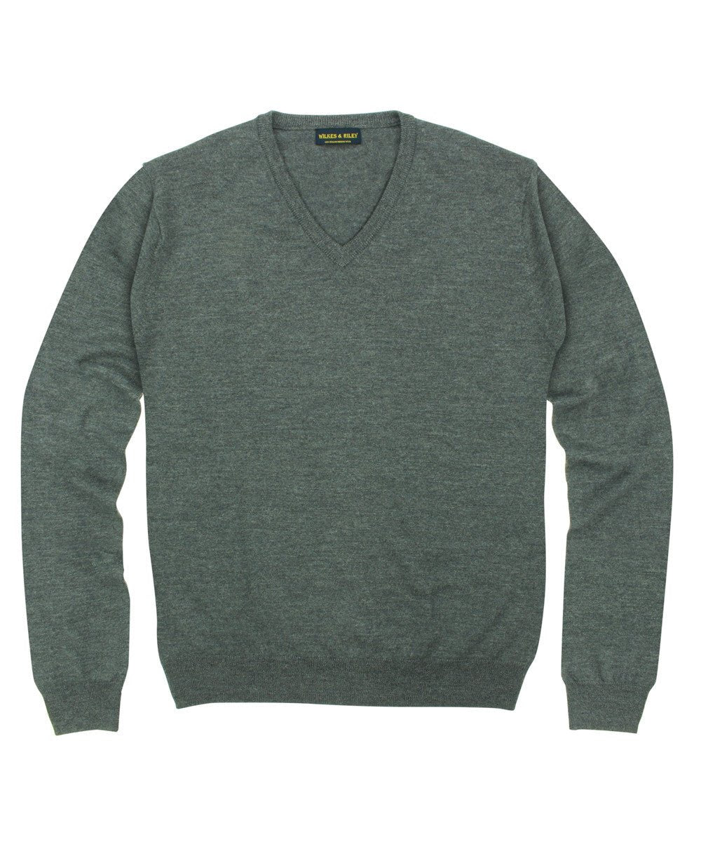100% Pure Merino Wool Zegna Baruffa V - Neck Sweater - Grey - Wilkes & Riley, LLC