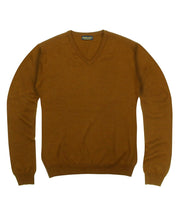 100% Pure Merino Wool Zegna Baruffa V - Neck Sweater - Rust - Wilkes & Riley, LLC