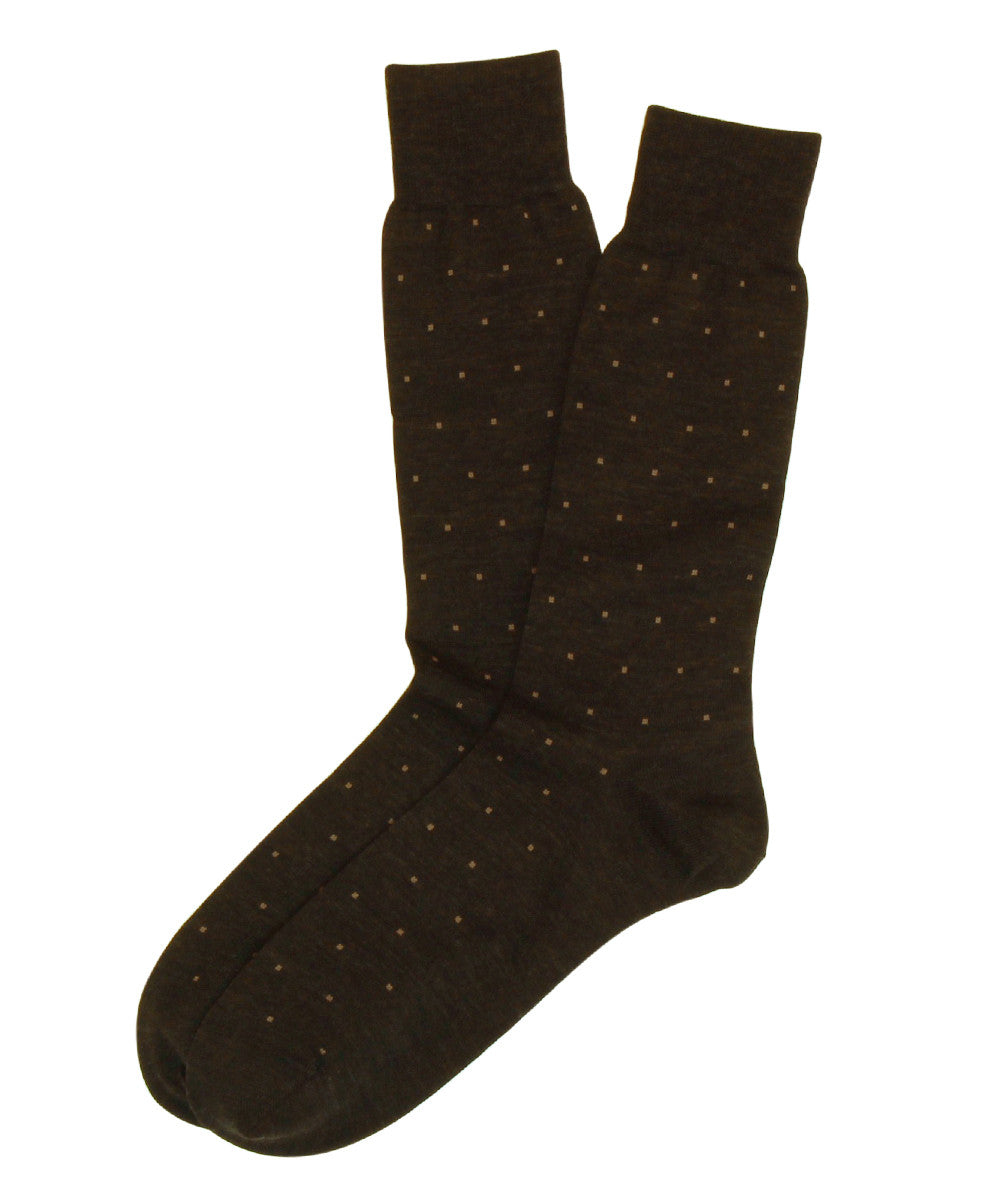 Black Square Dots Merino Wool Mid Calf Sock